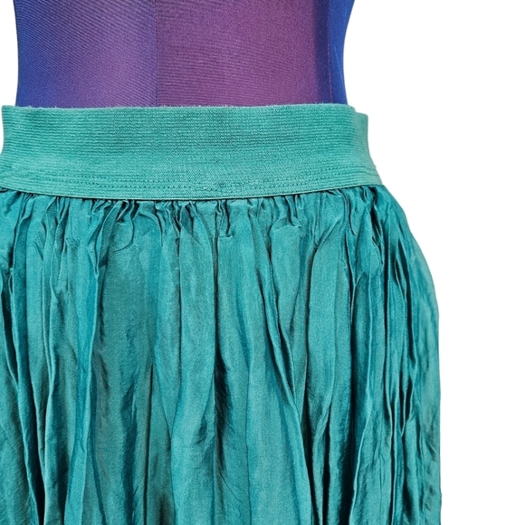 Alexandre Laurent Peacock Teal Pleated Silk Midi Skirt Size Small Women's U17 - Picture 2 of 8